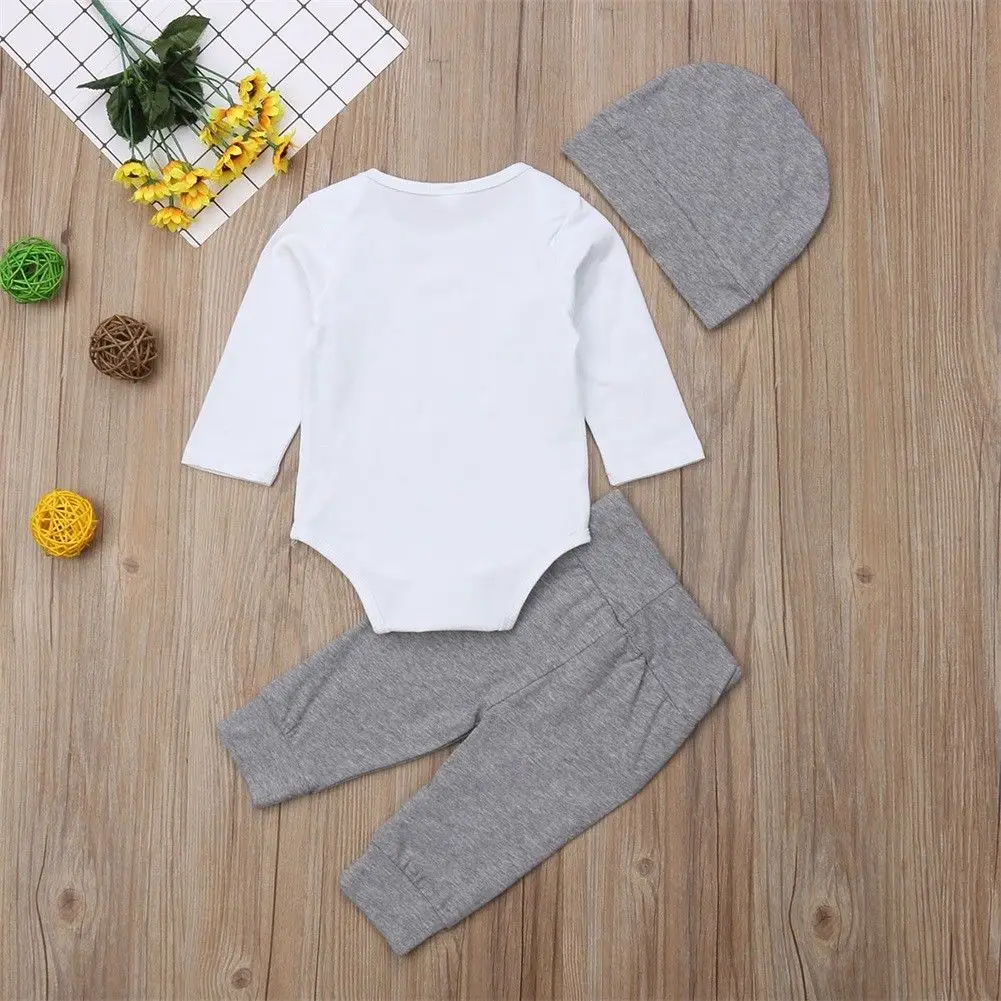 New 0-18 months 3PCS Set Baby Boy Letter Romper Kids Pants Infant Trousers Toddler Outfit Newborn Clothes