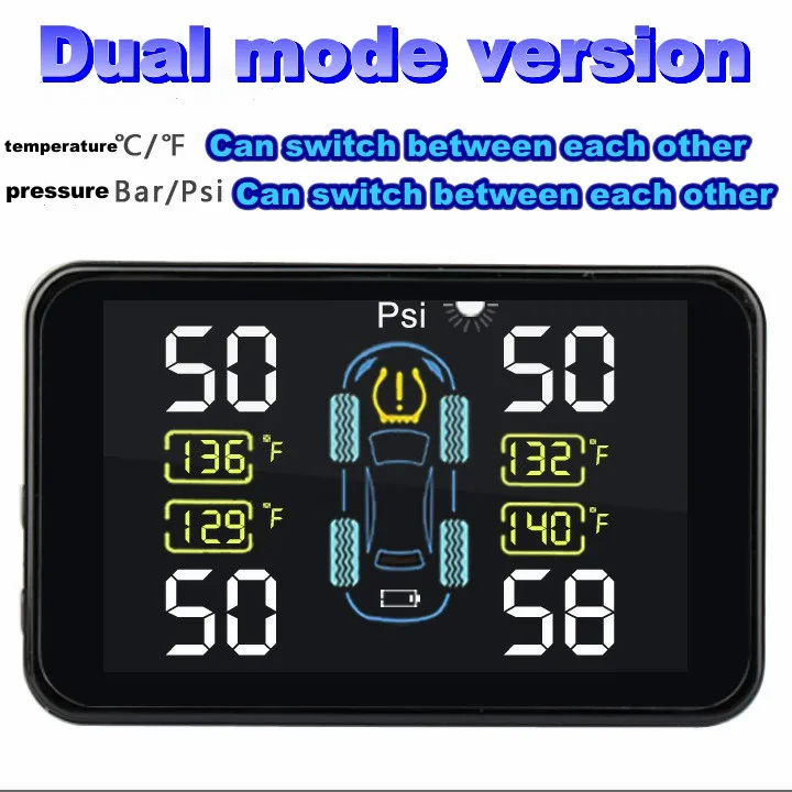 

Solar TPMS Tire Pressure Monitoring Alarm with 4 Internal Sensors Inside and Outside The Car Tire Pressure Monitoring System