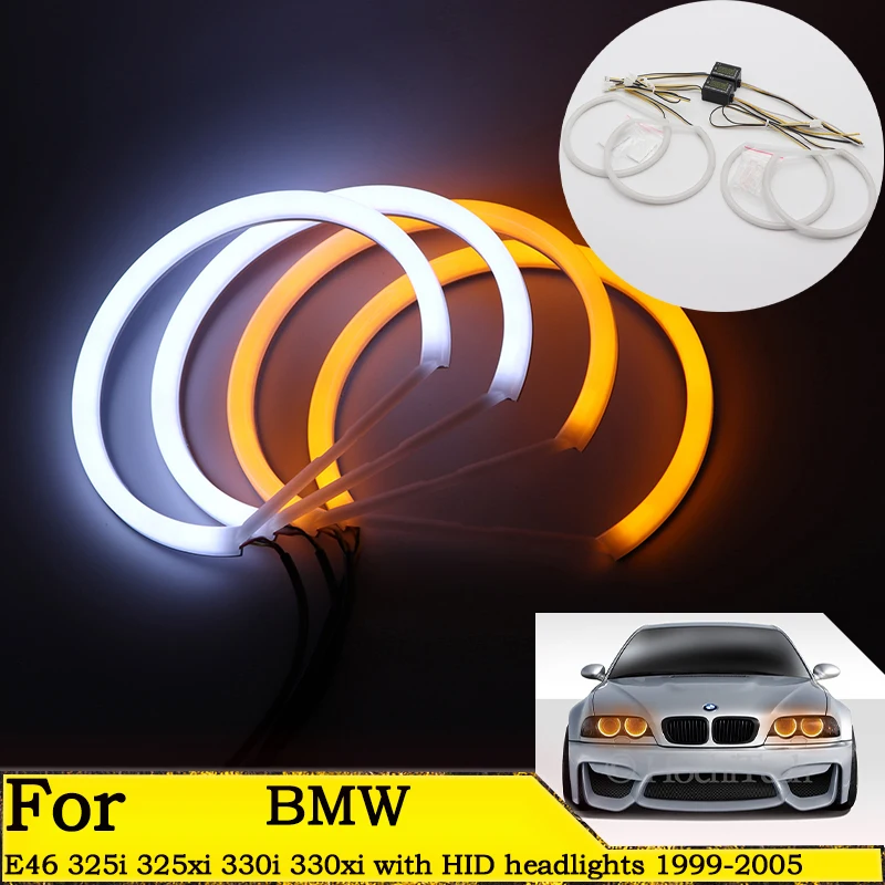 SMD Cotton Light Switchback LED Angel Eye Ring Kit For BMW E46 325i 325xi 330i 330xi With HID Headlights 1999 2000-2005