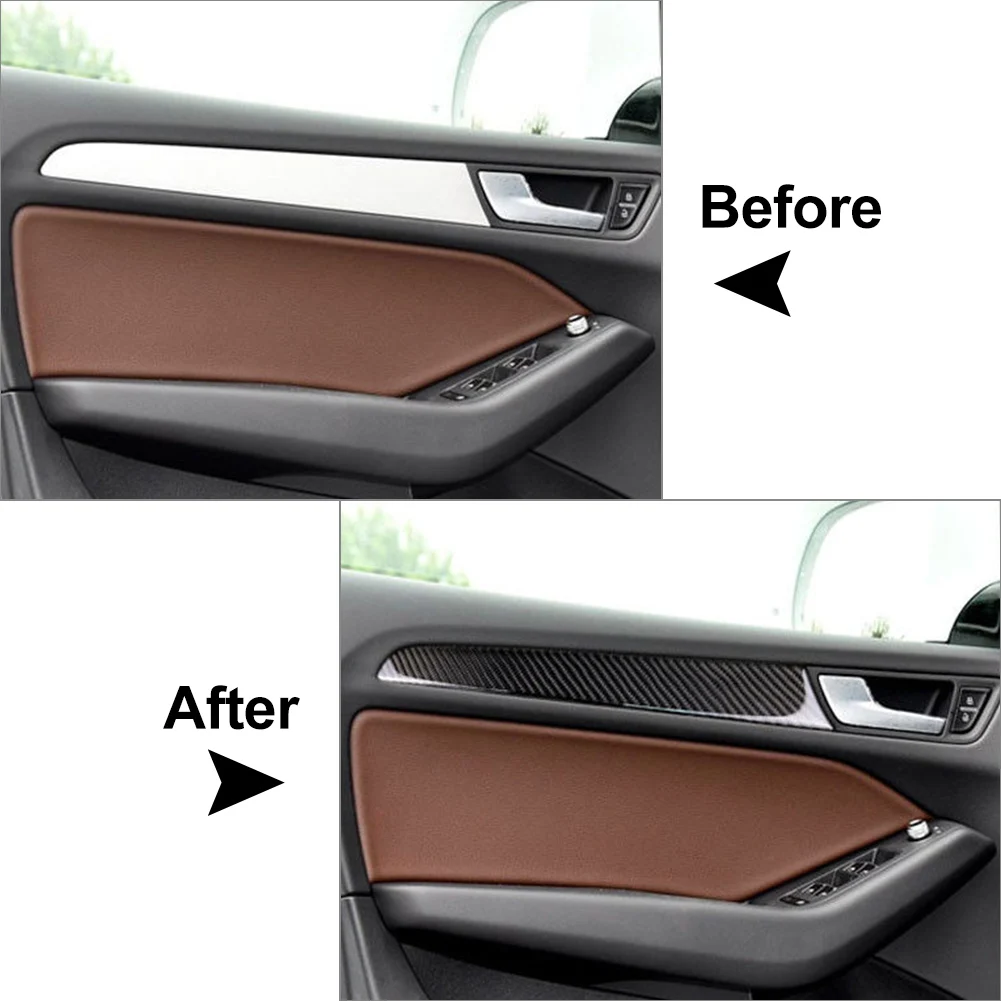Car Interior Door Panel Cover Trim Sticker 4Pcs For Audi A4 B8 2009 2010 2011 2012 2013 2014 2015 2016 Carbon Fiber ABS Plastic