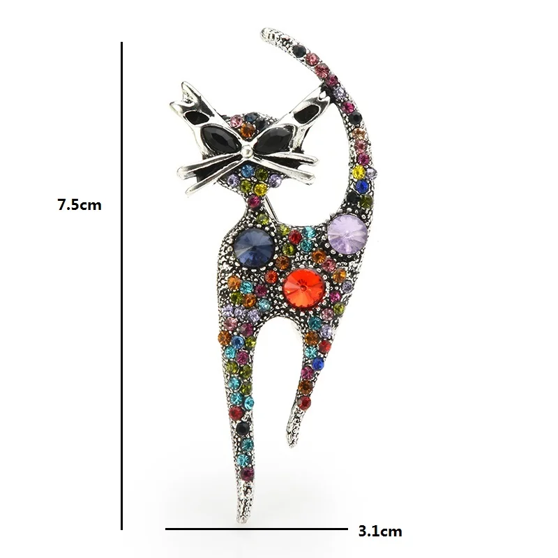 Wuli&baby Vintage Rhinstone Cat Brooches For Women Metal Multi-color Cat Animl Casual Party Brooch Pins Gifts