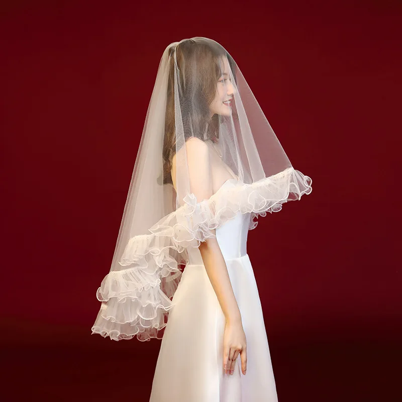 Nieuwe Collectie Welon Ivoor Bruiloft Sluier Mariage Korte Bridal Veils Tovenaar Bodas Goedkope Bruiloft Accessoires Sluier Bruiloft