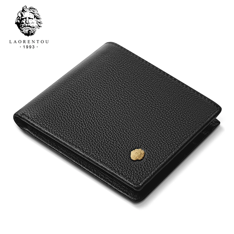 LAORENTOU Men\'s Card Wallets Genuine Cow Leather Credit Card Holders Standard Short Coin Pocket Casual Multi-function Card Purse