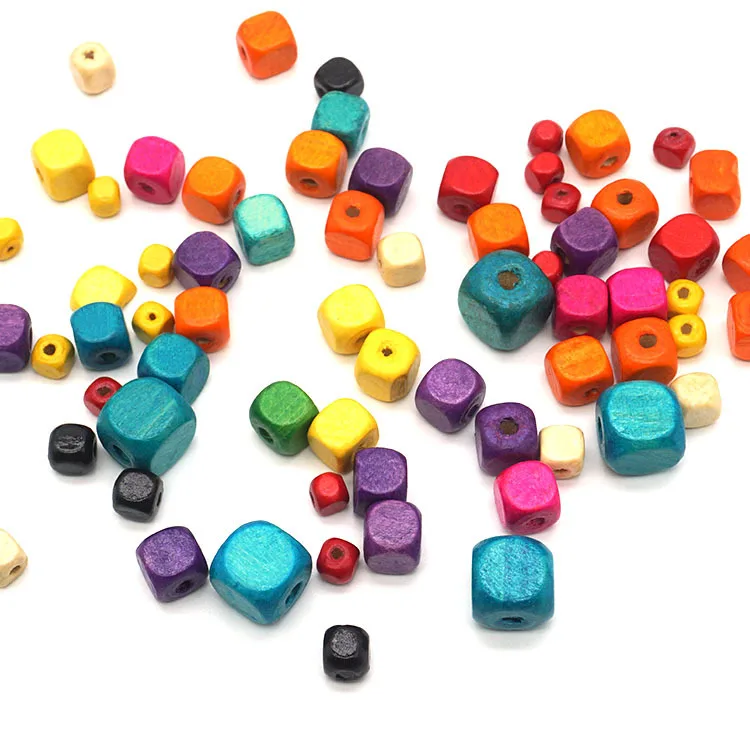 6-14mm Wholesale Price Mixed Colored Wooden Square Beads DIY Jewelry Findings Loose Beads