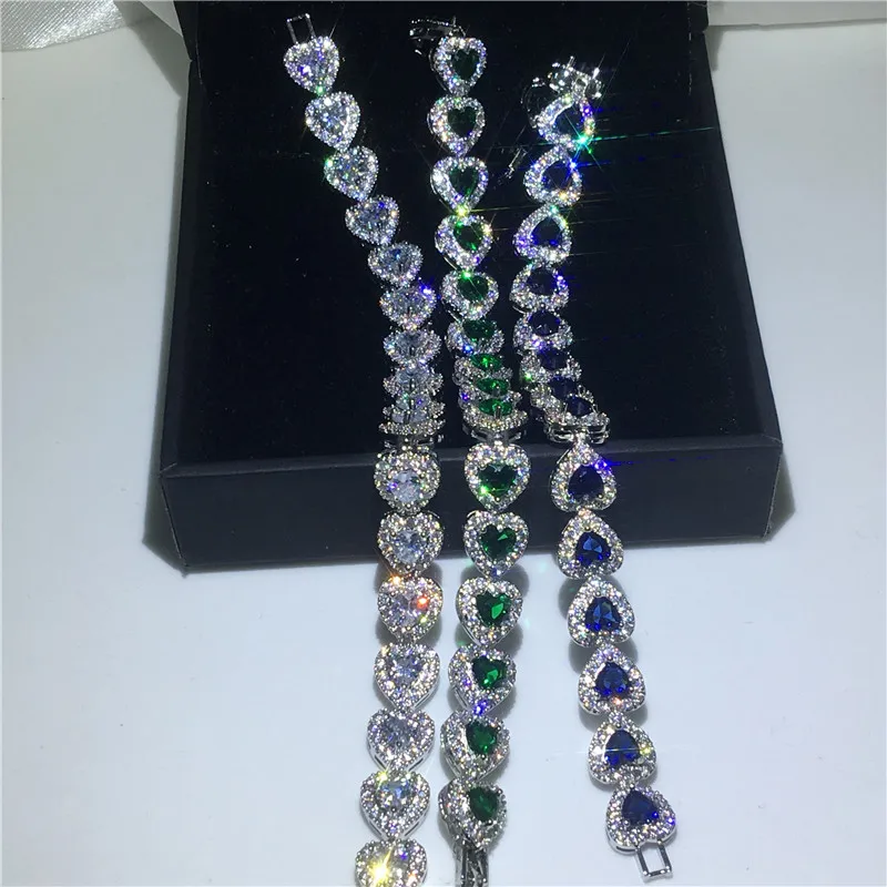 Handmade Lovers Heart shape bracelet AAAAA Cubic Zirconia White Gold Filled Party Wedding bracelets for women Fashion Jewerly 2