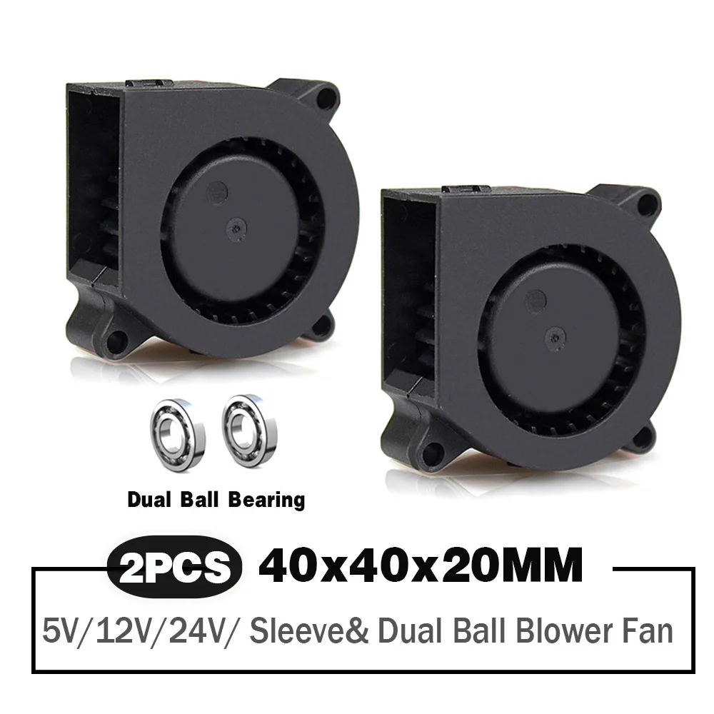 2 Pieces 40mm Blower Fan 4020 40x40x20mm Cooling Fan 3D Printer Cooling Cooler Fan 5V 12V 24V DC Brushless Turbo Blower Fan