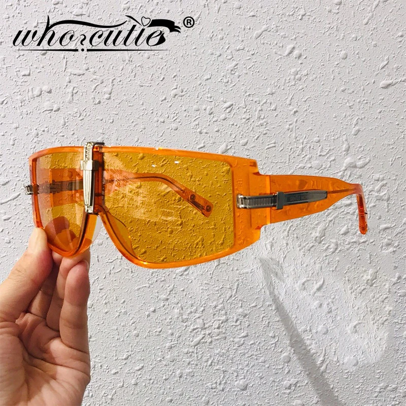 Vintage Oversized Shield Visor Sunglasses Women 2025 Brand Design Orange Green Frame Punk Goggles Sun Glasses Men Shades S341