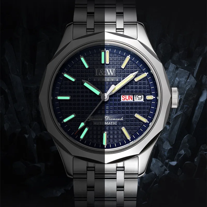 Luxury I&W CARINVAL Men‘s Watches Japan Import Automatic Mechanical Luminous Sapphire Waterproof Dual Calendar Clock 563G