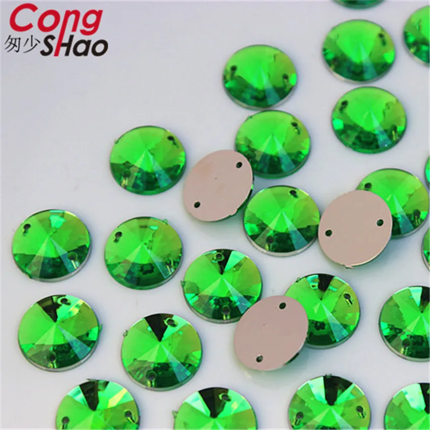 Cong Shao 100Pcs 12mm Round shape Crystals AB Rhinestone trim Flatback sewing 2 Hole Stones Acrylic For DIY Wedding Dress 8Y277