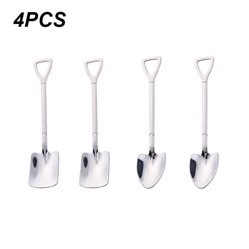 4/8PCS Stainless Steel Coffee Spoon Creative Shovel Shape Tea Spoons Ice Cream Scoop Kitchen Accessories Tableware Cutlery Set