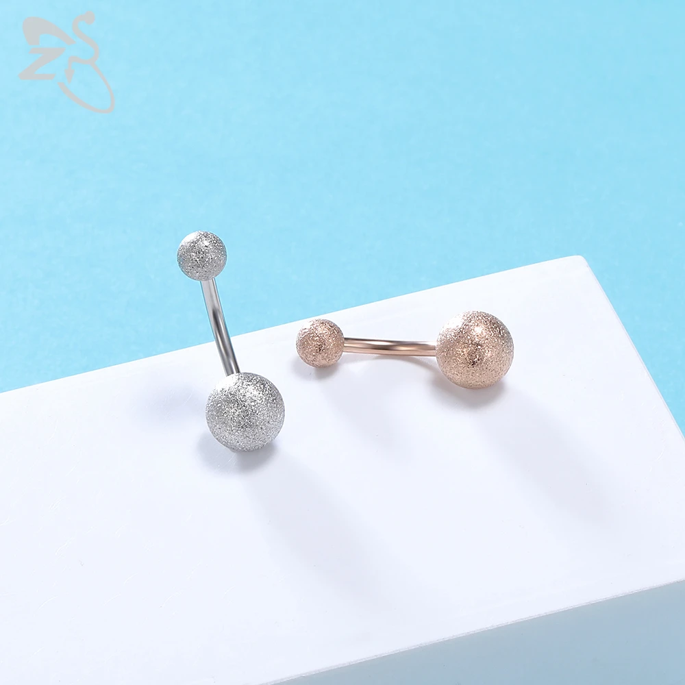 ZS 4 Colors Stainless Steel Belly Ring For Women Men 14G Cubic Zirconia Belly Button Rings Navel Piercing Ombligo 5MM/8MM Ball