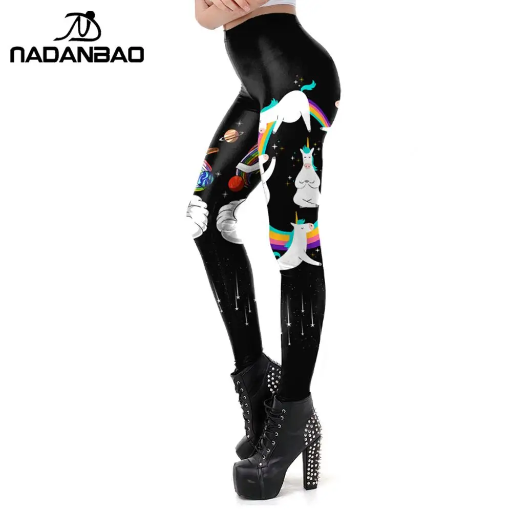 NADANBAO New Arrival jednorożec legginsy damskie legginsy treningowe Cartoon drukowanie śliczne spodnie do fitnessu kobiece leginsy
