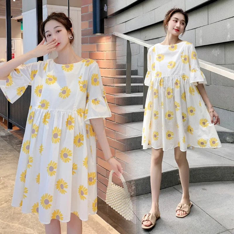 

New Pregnant Women Lactation Dress Summer Short-Sleeved Cotton Shirts Short Flare Sleeve O-neck Plus Size Lactation Blouses