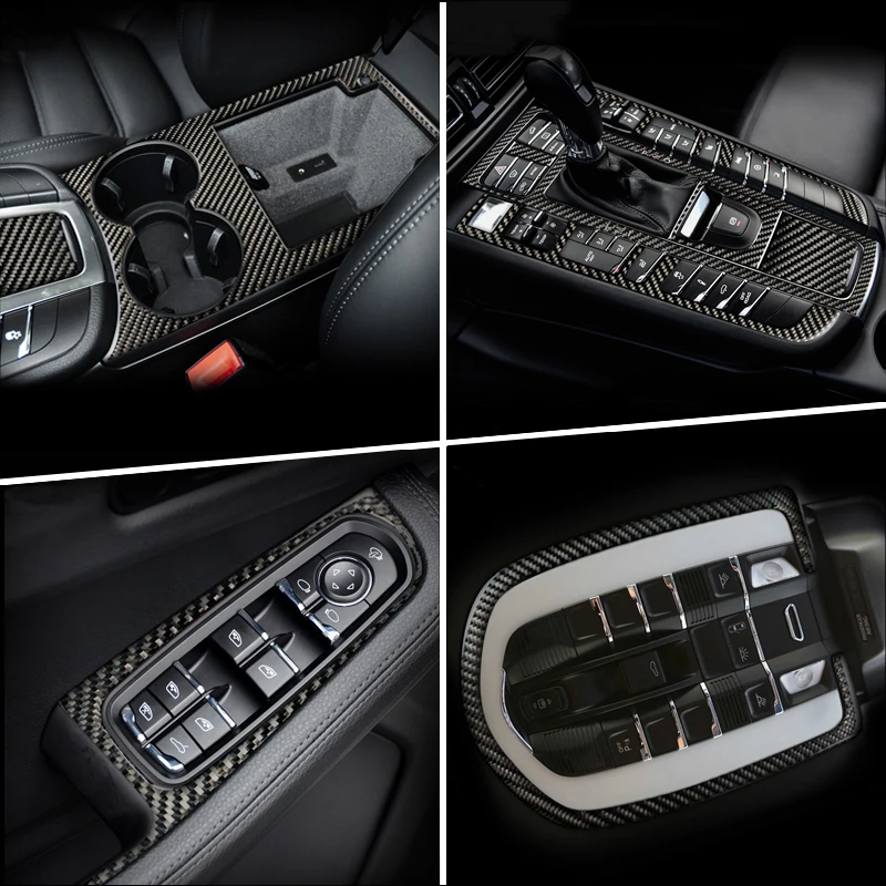 Akcesoria do Porsche Macan 2014-20 Włókno węglowe Wewnętrzna zmiana biegów Klimatyzacja Panel CD Pokrywa podłokietnika drzwi Naklejka wykończeniowa