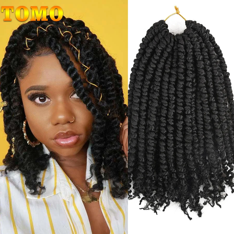 TOMO Bomb Twist Crochet Hair Spring Twist Crochet Braids 12 Roots Pre-looped Mini Passion Twist Synthetic Braiding Hair