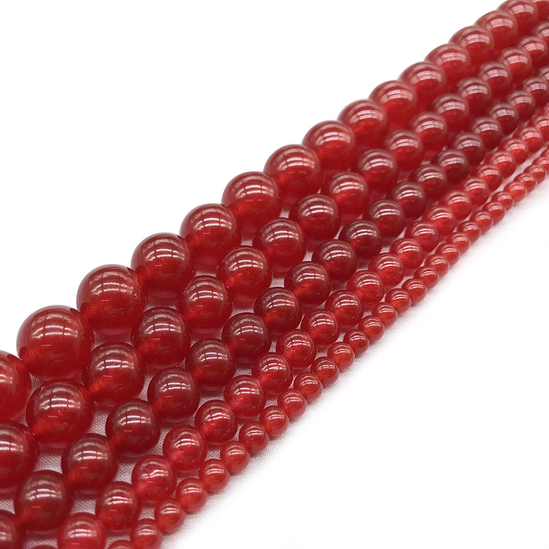 Perles rondes en pierre de calcédoine rouge naturelle, perles d'espacement amples pour la fabrication de bijoux, brin de 15 pouces, bracelet à bricoler soi-même, bijoux 6mm 8mm 10mm 12mm