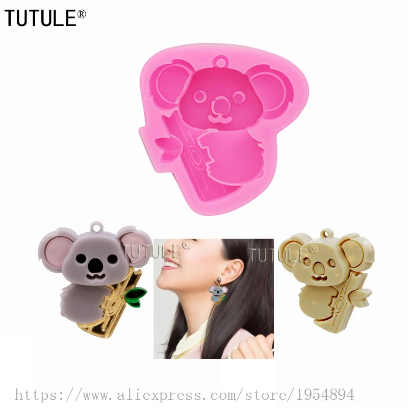 New glossy cute little animal koala earrings jewelry silicone mold, bear epoxy polymer clay jewelry accessories molds