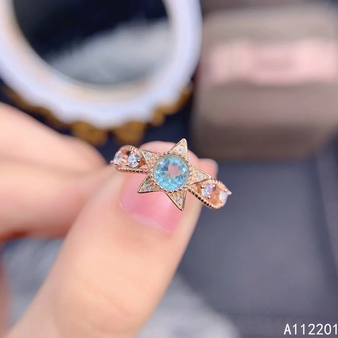 

Fine Jewelry 925 Sterling Silver Inset With Natural Gemstone Women's Luxury Vintage Star Apatite Adjustable Ring Support Detecti