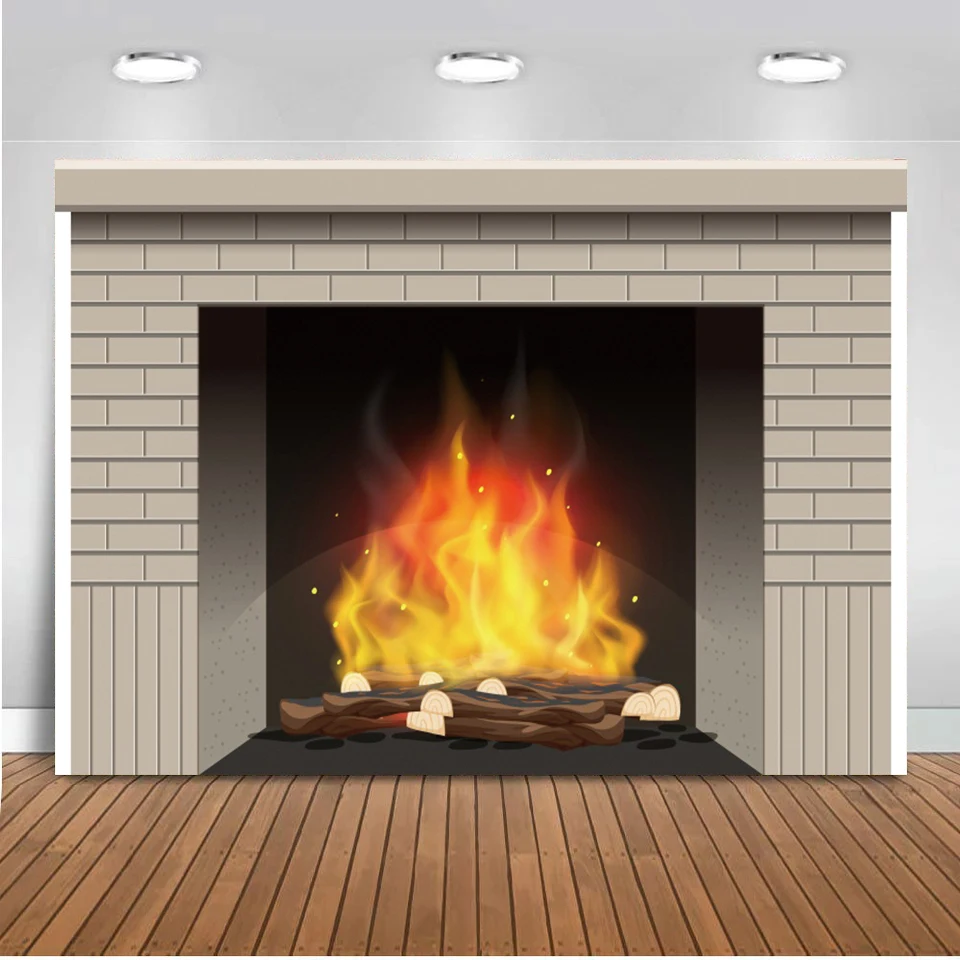 Fireplace Photo Backdrop Burning Fire Gray White Brick Wall Poster Christmas Party Home Decor Photography Background Photophone