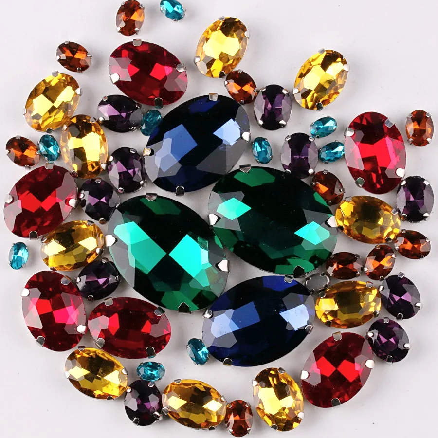 Silberne Krallenfassung, ovale Form, 7 Größen, Mix, 50 Stück/Beutel, Glaskristall, zum Aufnähen, Strassperlen, für Hochzeitskleider, Schuhe, Taschen, DIY-Verzierung – Detail 6