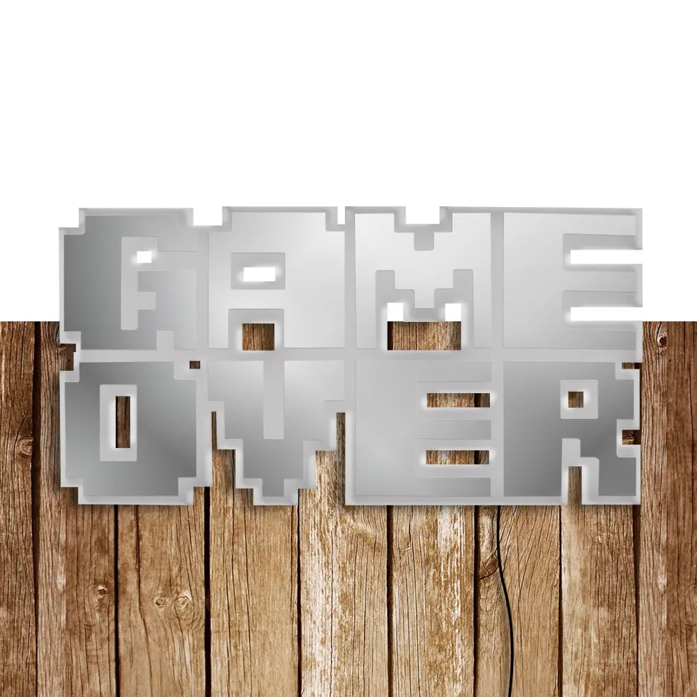 8-Bit Pixel Game Over LED Light Sign Wall Mirror Video Game Party Lighting Decor Man Cave Bar Gaming Party Supplies Gamers Gift