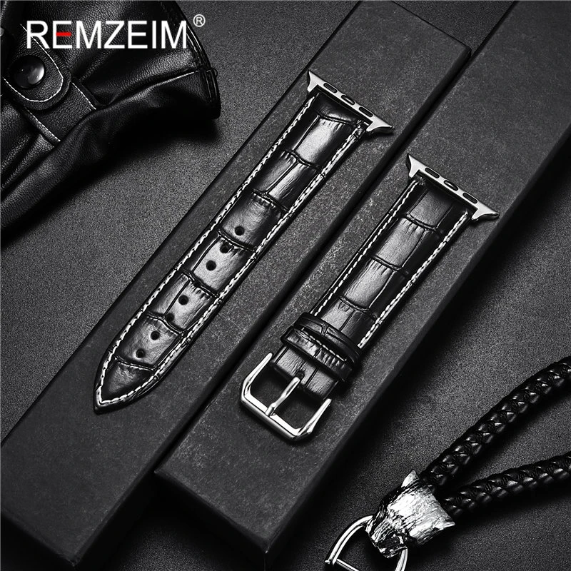 REMZEIM Leather Watchband For Apple Watch Band Series SE/6/5/4/3/2/1 42mm 38mm Women Men Leather Watchband Strap 44mm 40mm