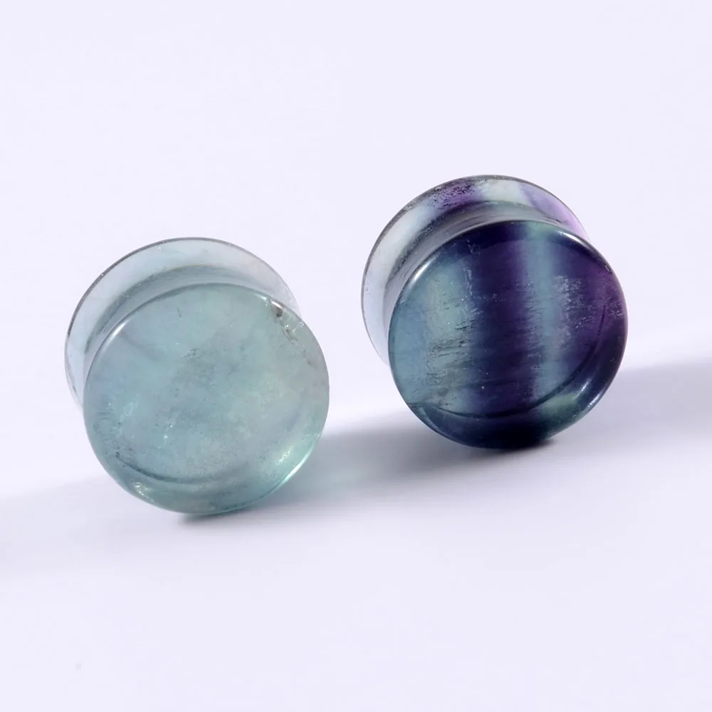 1Pair Aurora Fluorite Stone Ear Plugs Ear Gauges Ear Expander Ear Tunnels Ear Weight Earring Double Flared Body Piercing Jewelry