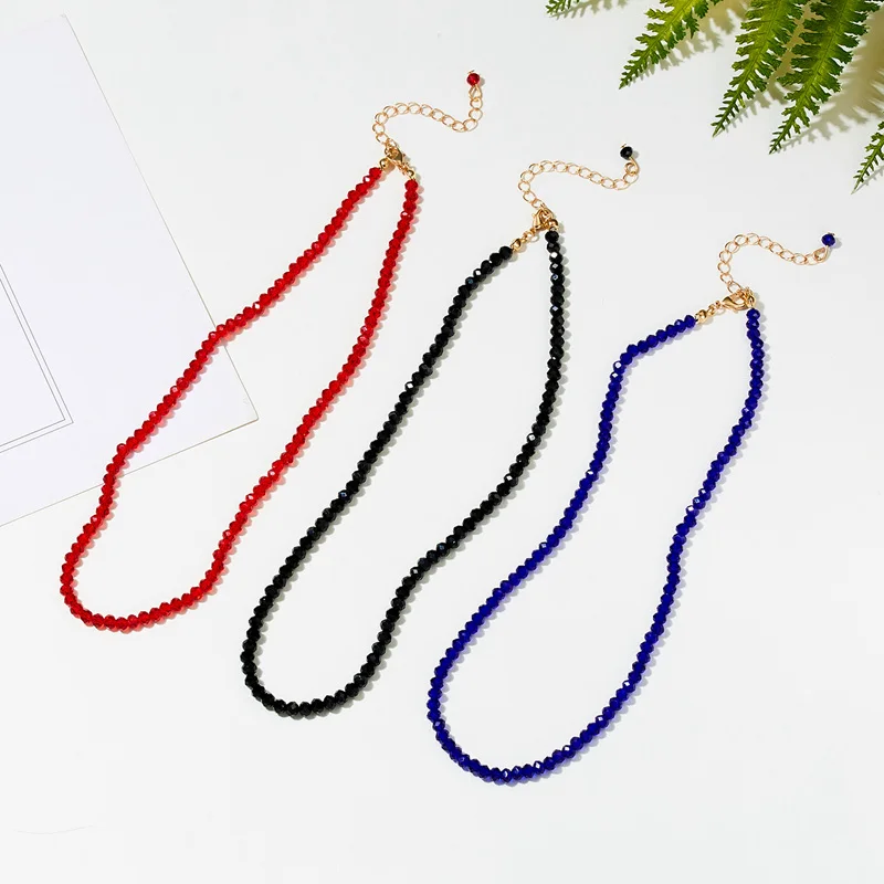 Boho Crystal Beads Necklace for Women Choker Handmade Woven Clavicle Chain Summer Beach Jewelry Neck Accessories Simple Gift