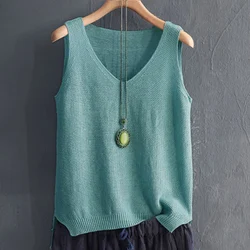 Fashion Woman Blouses 2024 V-neck Blouse Women Summer Sleeveless Knitted Blouse Shirt Women Tops Womens Tops And Blouses C855