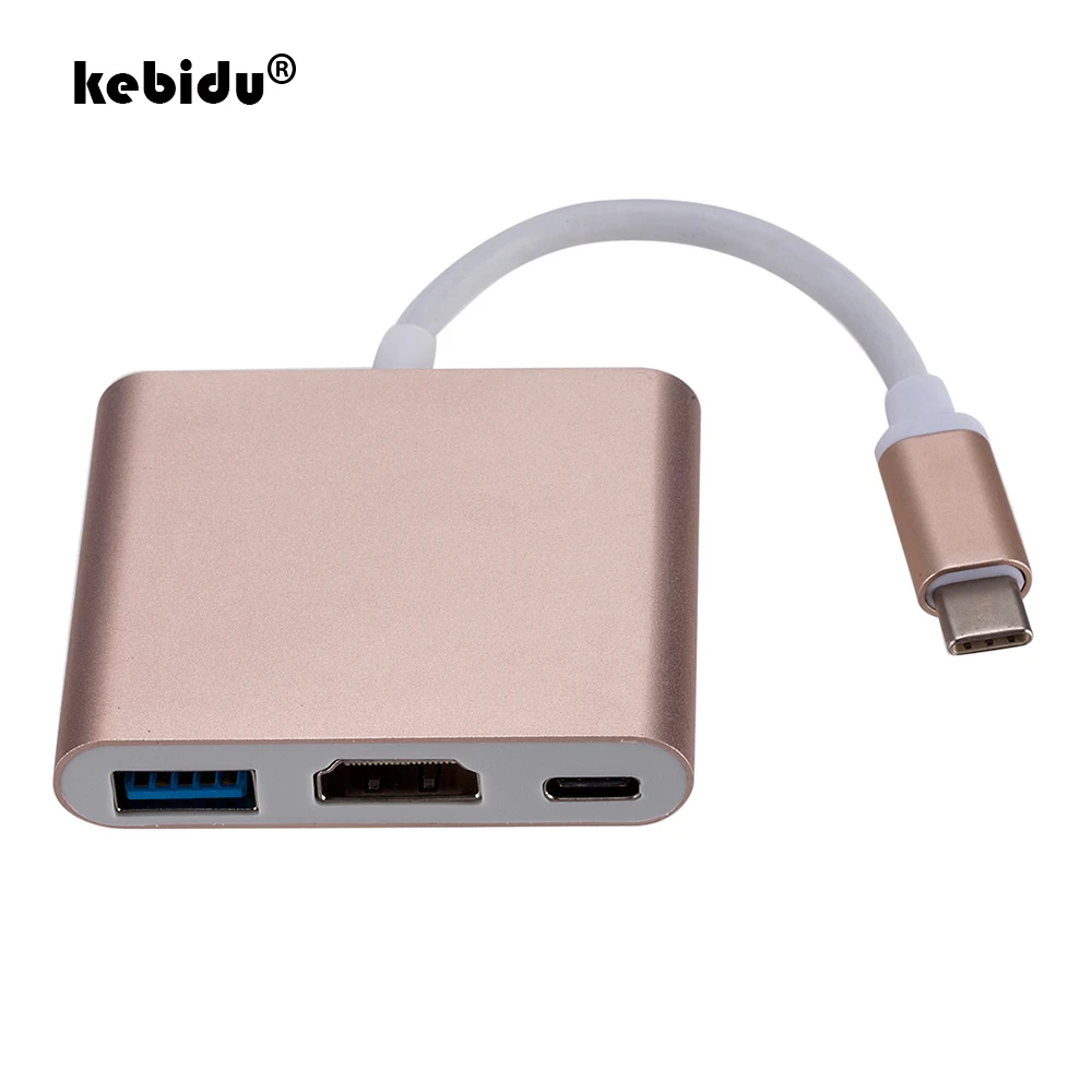 kebidu Type c to HDMI-compatible Converter Adapter Usbc to HDMI-compatible/USB3.0/Type C Adapter Type-C HUB Aluminum For Macbook