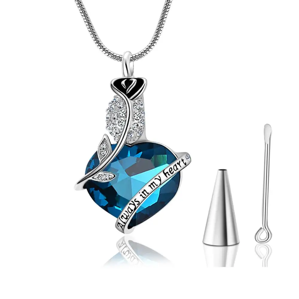 Dropshipping Urn Necklaces for Ashes Love Heart Blue Crystal Cremation Jewelry Keepsake Holder Memorial Pendant