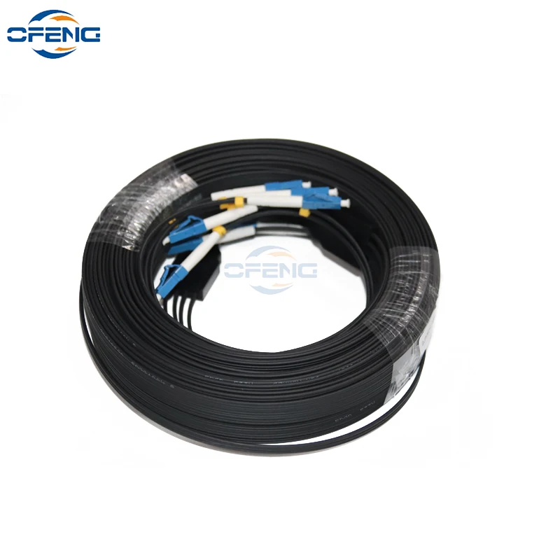 	 Fiber Optic Drop Cable, LC UPC to LC UPC, 3 Steel, 4Core, Outdoor FTTH Drop Cable, SM G657A Patch Cord, 500m customized