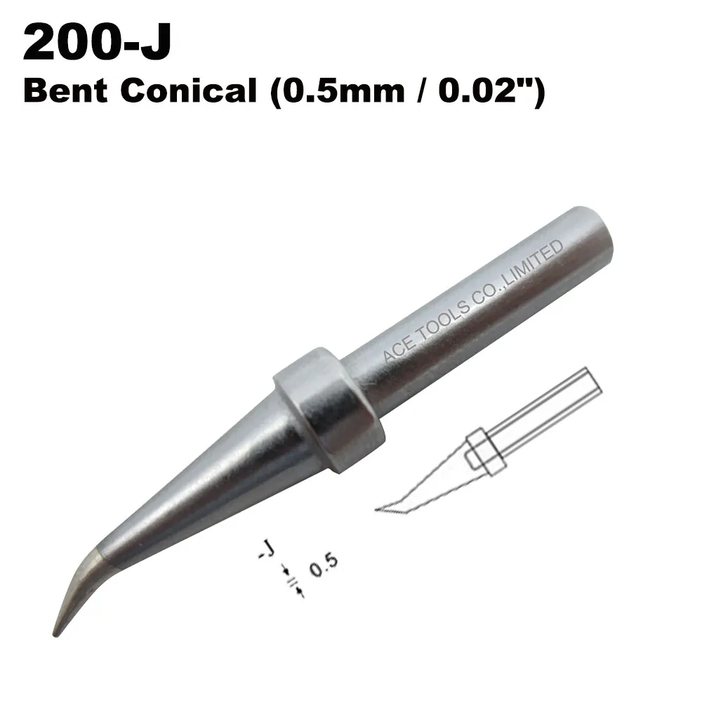 200-J Bent Conical 0.5mm Replacement Soldering Tip Fit QUICK 203 203H 204 204H 203D 376(I) 376D(I) 3100 3101 3102 3112 20H-90