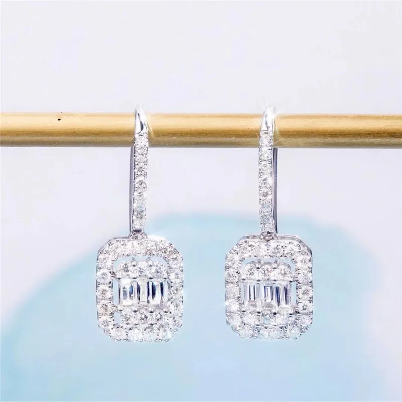 Lady's Classic solid 925 Sterling Silver Earrings Luxury Square Put together Diamond Earrings Wedding Jewelry for Women girls