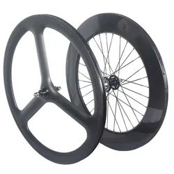 700C Carbon Track Wheelset Front 3(Tri) Spoke Rear Wheels 50mm 60mm 88mm Clincher Tubular Fixed Gear Single Speed Bike