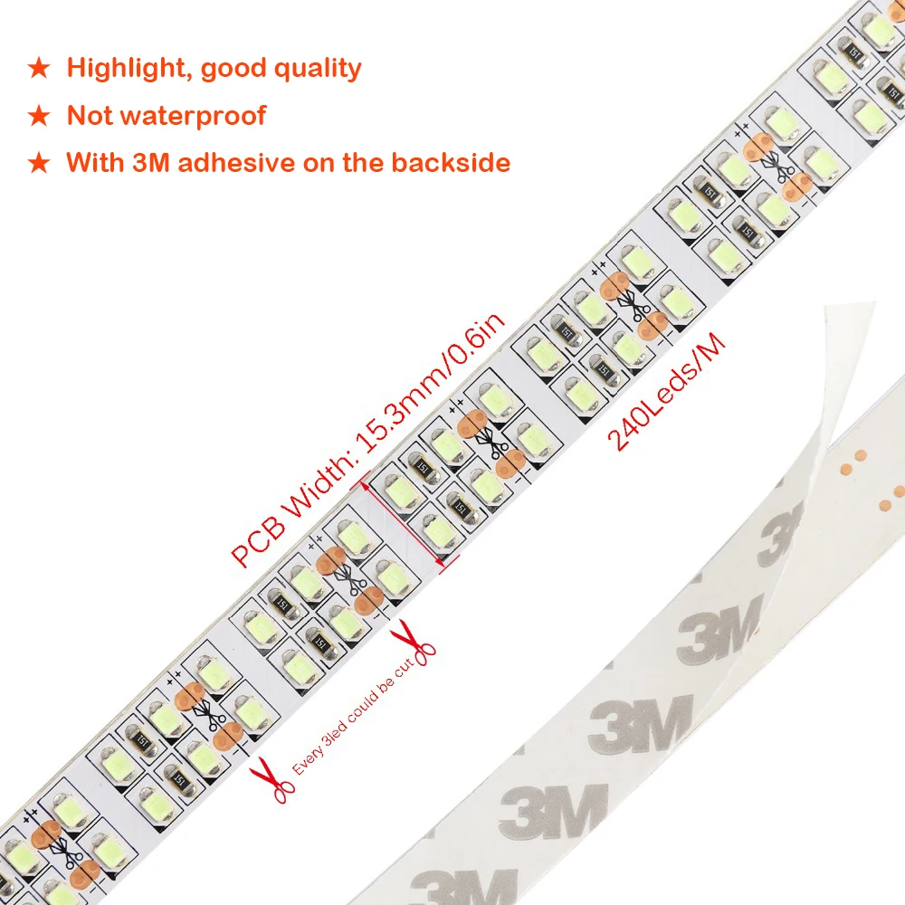 LED Strip 2835 SMD 240LEDs/m 5M 1200 Leds DC12V High Bright Flexible LED Rope Ribbon Tape Light Warm White / Cold White/Ice Blue