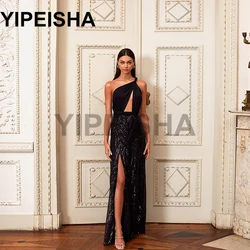 Customized Glittery Sexy Backless Front High Split Straight Cocktail Party Dress Sequined Ankle-Length Prom Gown Vestidos De Fie