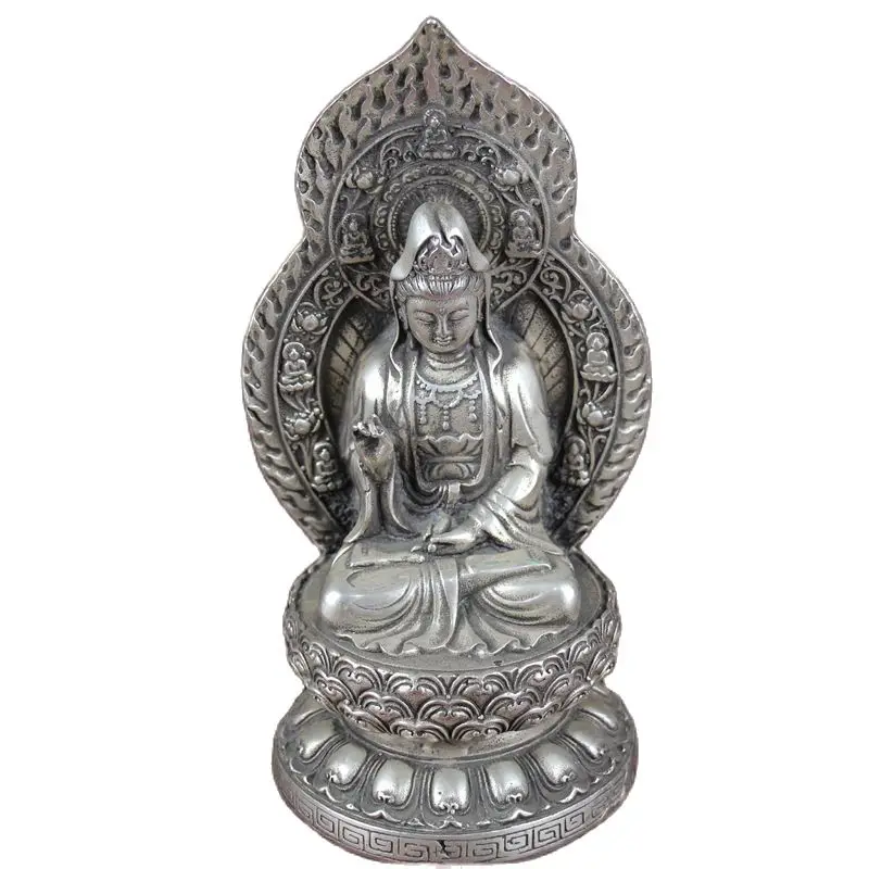 

China old Feng Shui Homeornaments Plate with silver Back light Buddha Guanyin