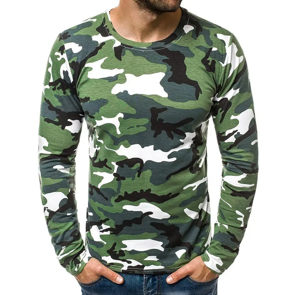 Camouflage T-shirts Men Base Top Autumn Long Sleeve Top Men Round Neck Slim Tees Top Pullover Male T-shirts футболка мужская