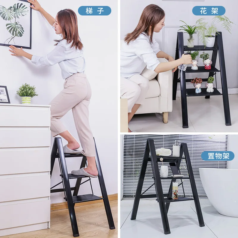 3 Step Ladder Lightweight Folding Step Stool Stepladders Storage Shelf Rack With Anti-Slip Wide Pedal For Home and Kitchen