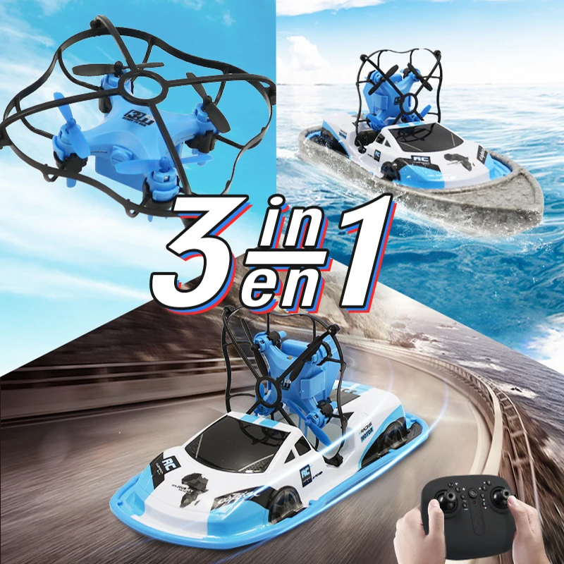 3in1 Mini Global RC Drone Triphibian Vehicle Boat Quadrocopter Land-water dual model Remote control Helicopter Toys For children