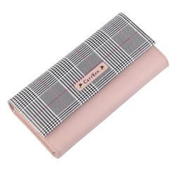 Long Plaid PU Leather Money Unique Purse Hasp Card Holders Purse Female Fashion Cute Wallets for Women