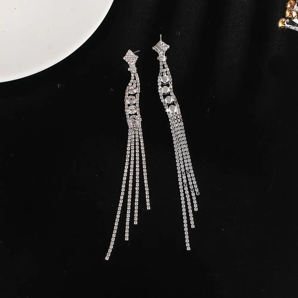 New Shiny Rhinestone Long Tassel Drop Earrings for Women Hyperbole Full Crystal Dangle Earrings Party Fashion Jewelry E670