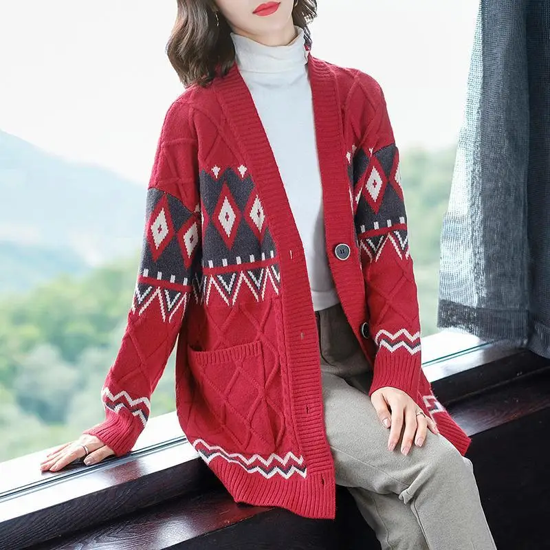 

Knitted Cardigan Women's Spring And Autumn Foreign Style Women's Clothing 2023 New Style Korean Mid-length Sweater Coat