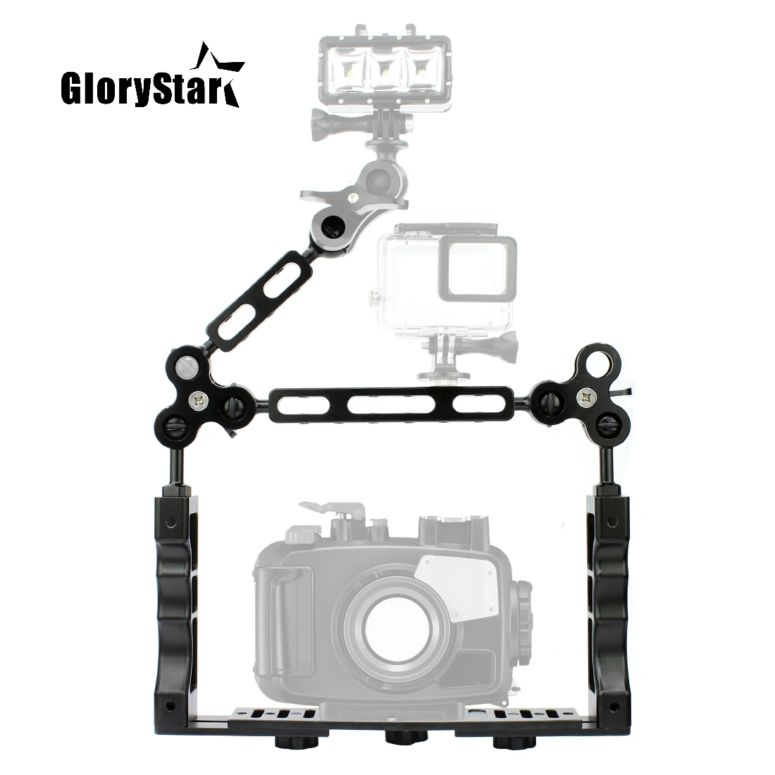 

CNC Scuba Diving Underwater Light Arm System Triple Clamp Tray Bracket Handle Grip Stabilizer Rig for Video Gopro DSLR Cam Torch