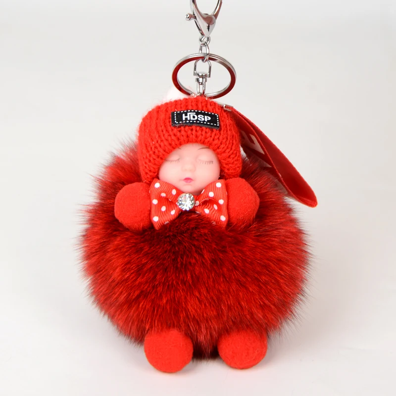 Key Chain Plush Cute Fox Fur Keychain Fluffy Accessories Key Chain Doll Ring Real Fur Keychain Pom Pom 2021 New Arrival Fashion