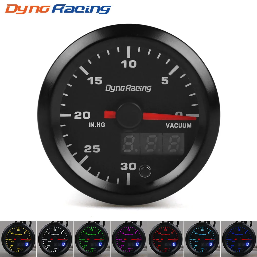 

Dynoracing 2 дюйма 52 мм двойной дисплей 0-30 IN.HG вакуумметр 7 цветов светодиодный вакуумметр с шаговым двигателем автомобильный счетчик BX101869