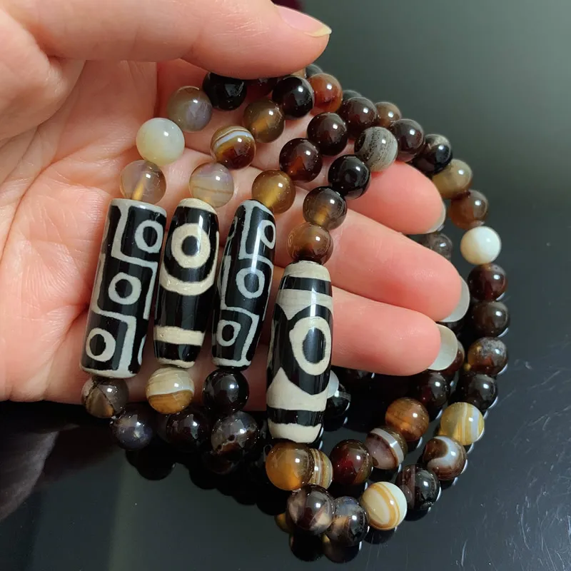 Healing Jewelry Natural Tibetan Dzi Agates Bracelets Three Eyed Nine Eyes Dzi Charm Coffee Agat Stone Bracelets for Women Men