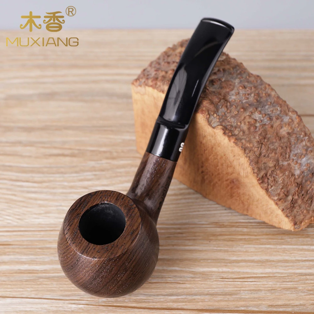 RU-Classical Ebony Wood Pipe Bent Acrylic Mouthpiece Wooden Pipe Smoke Fit for 9mm Filter with Portable Smoking Tools Kit ac0027