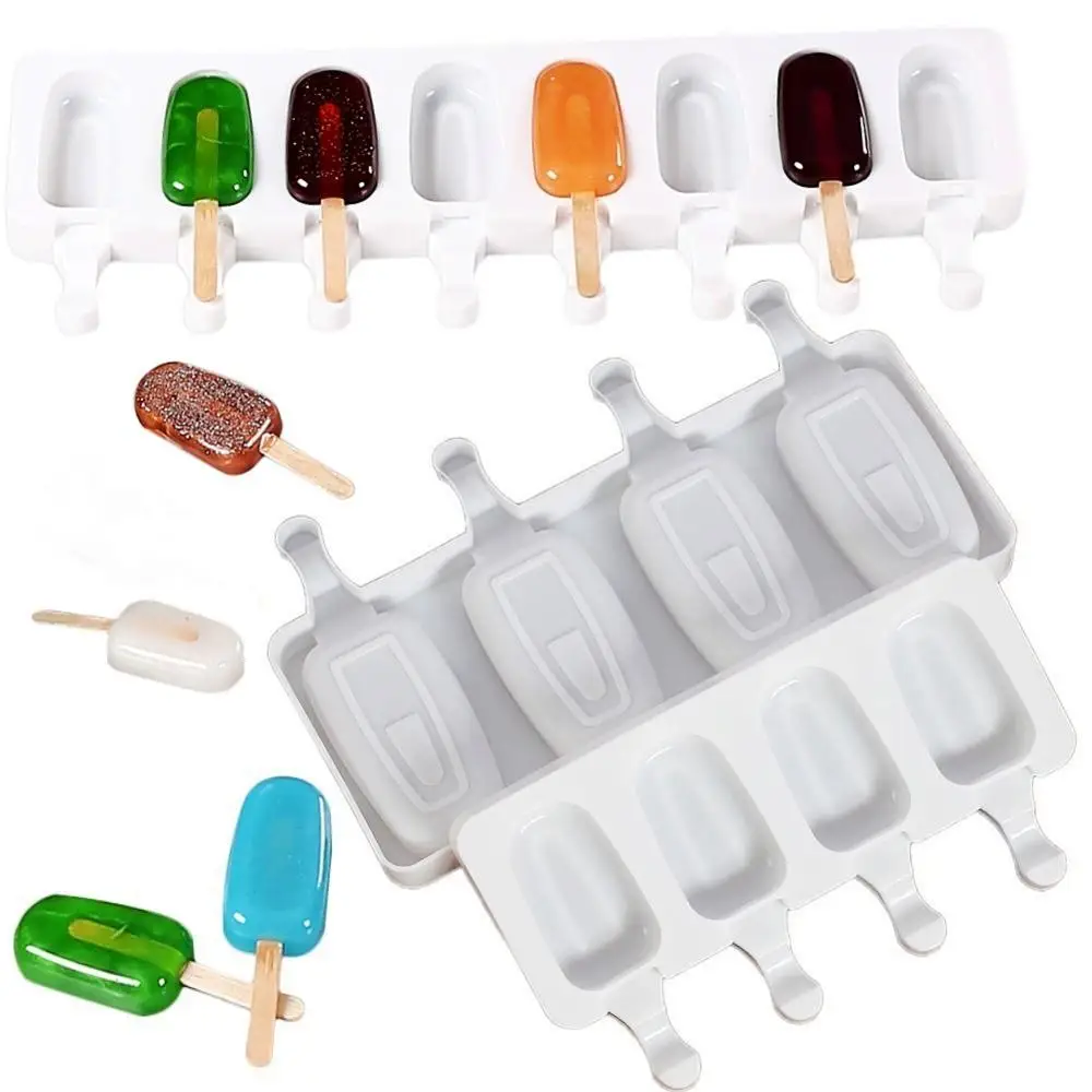 4/8 Cavity Ice Cream Mould Food Grade Silicone Non-Stick Popsicle Molds DIY Homemade Freezer Juice Fruit Lolly Cube Tray